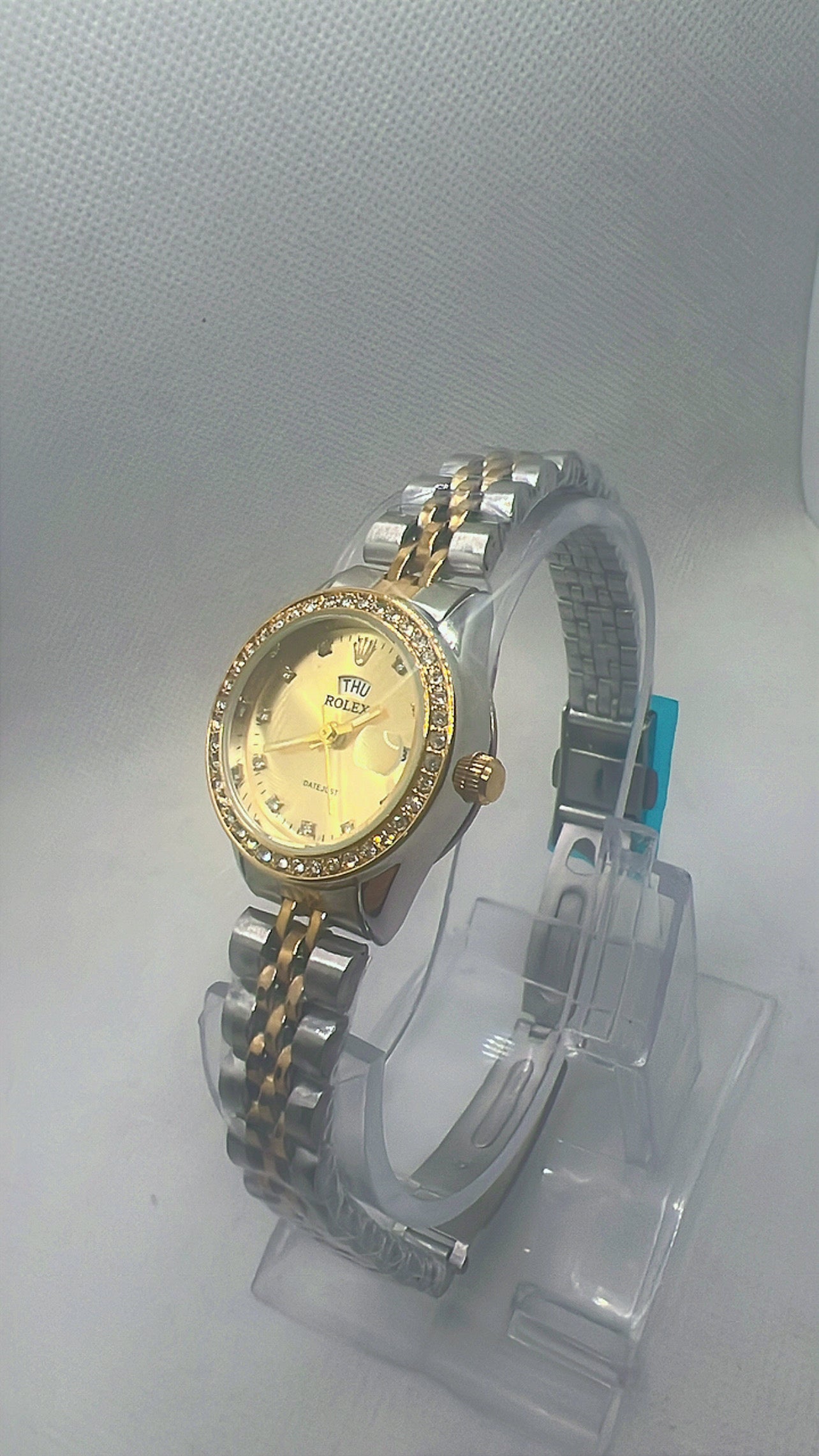 Rolex diamond Silver Watch with Day & Date