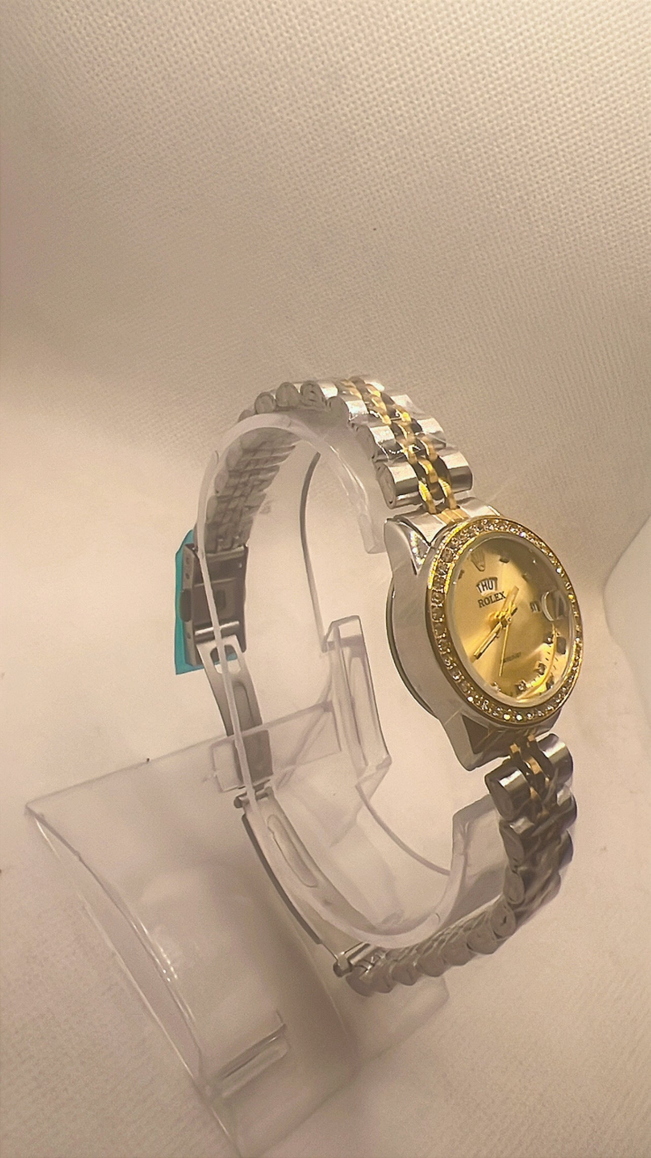 Rolex diamond Silver Watch with Day & Date