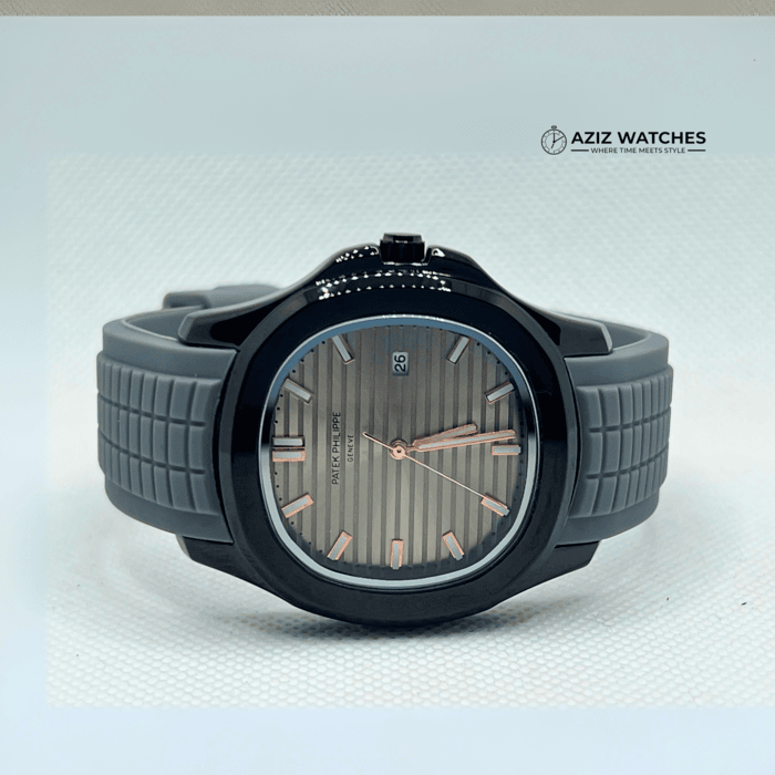 Patek Philippe with Grey Belt, Black Dial, and Date