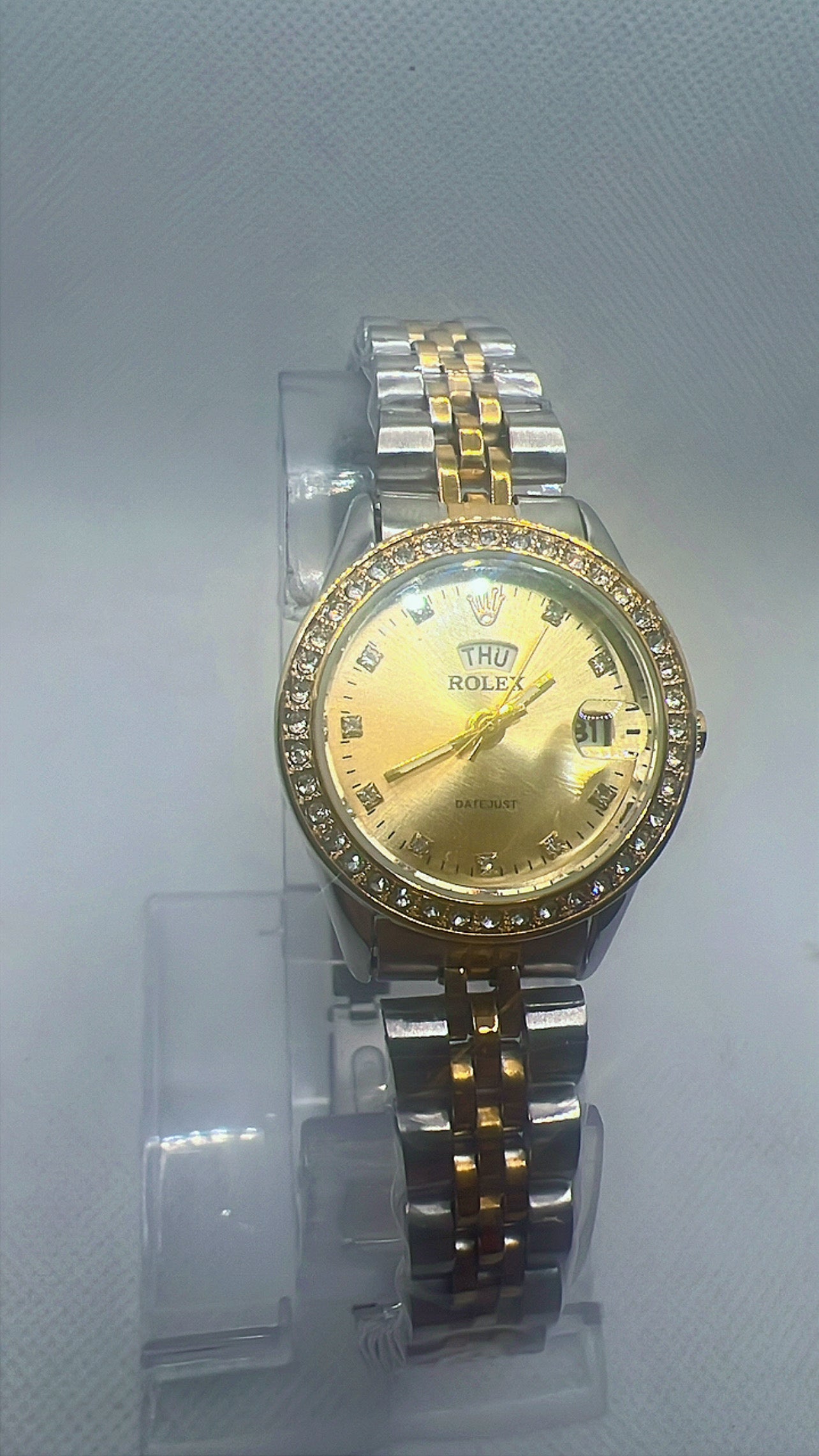 Rolex diamond Silver Watch with Day & Date