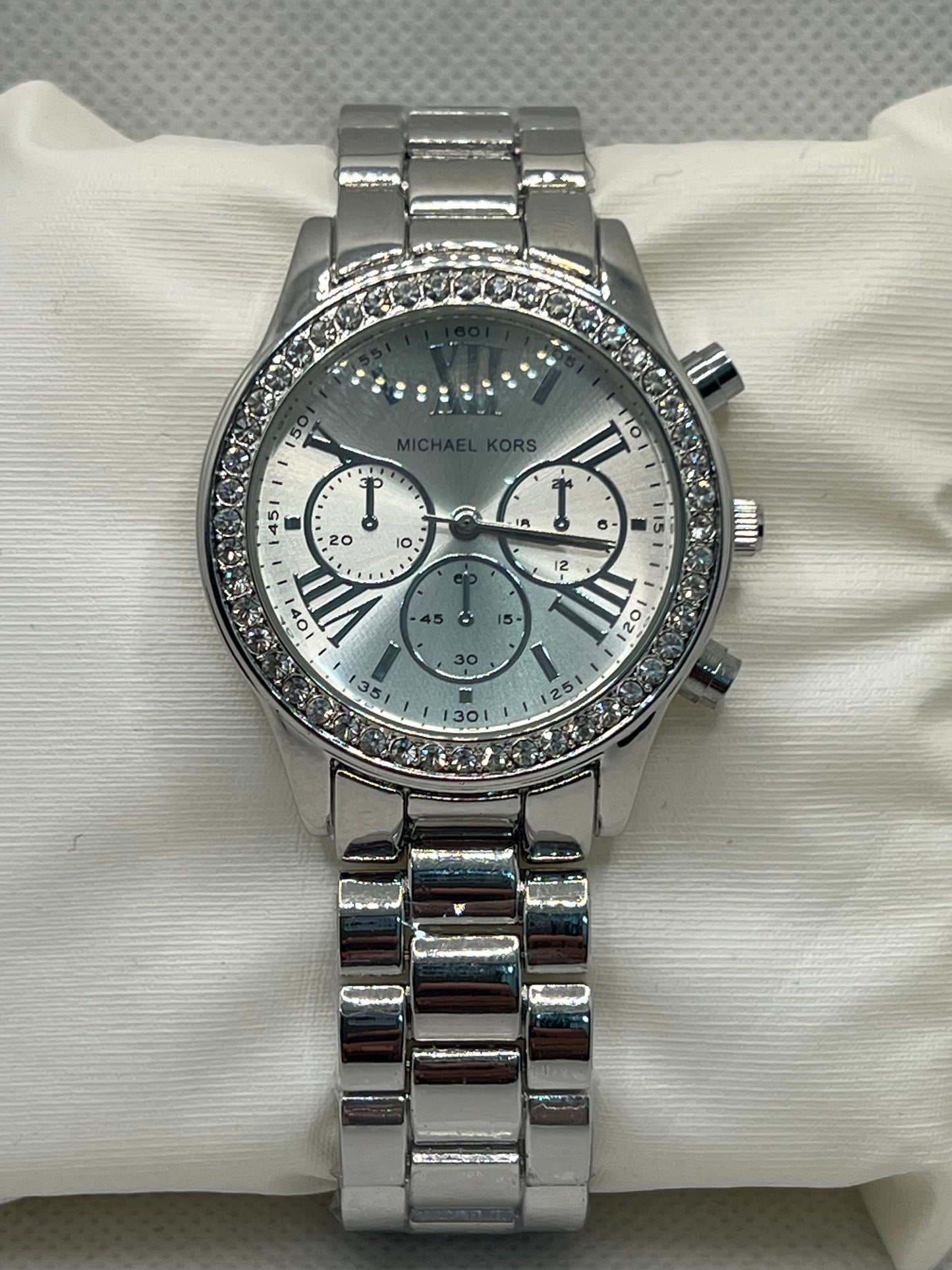Radiant Michael Kors Silver Tone Women's Watch with Pave Diamond Dial