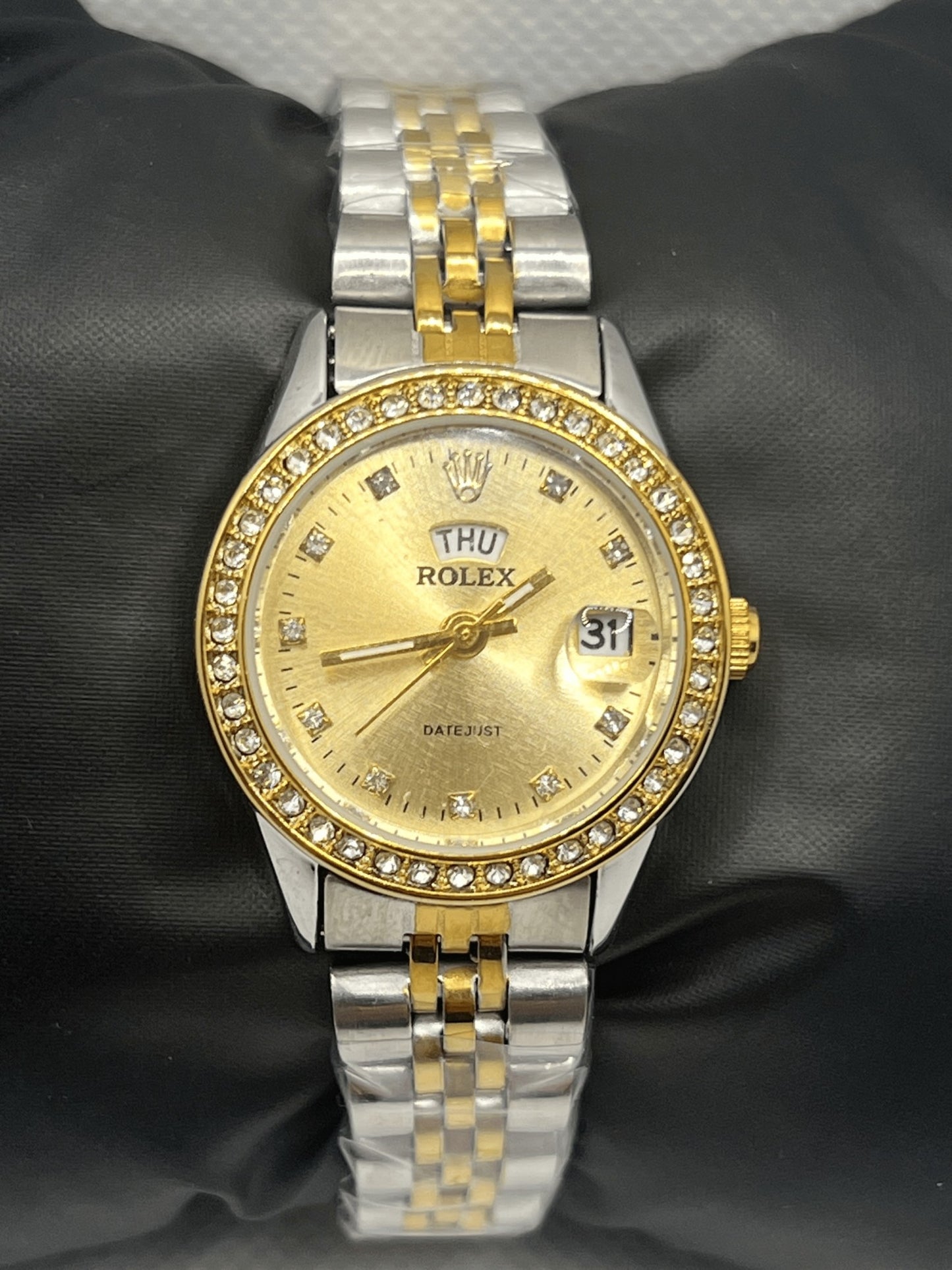 Rolex diamond Silver Watch with Day & Date