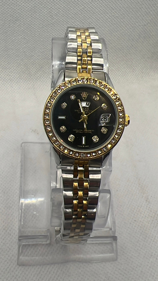 Rolex diamond Silver & black Watch with Day & Date