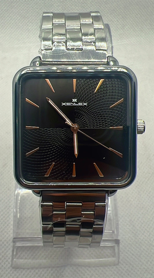 Xenlex Women's Watch - Bold Silver | Square Black Dial