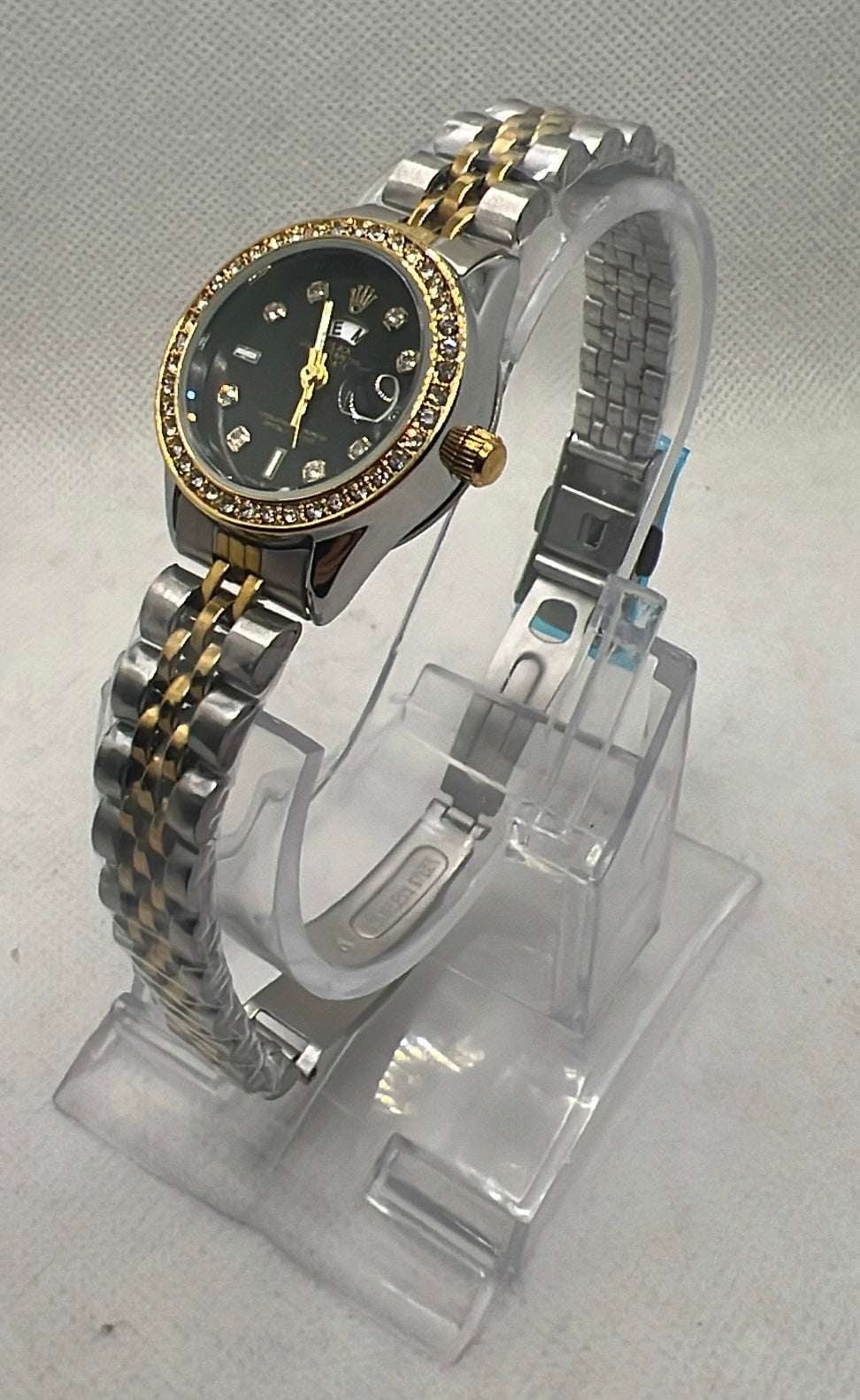 Rolex diamond Silver & black Watch with Day & Date