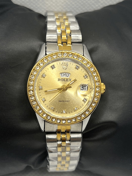 Rolex diamond Silver Watch with Day & Date